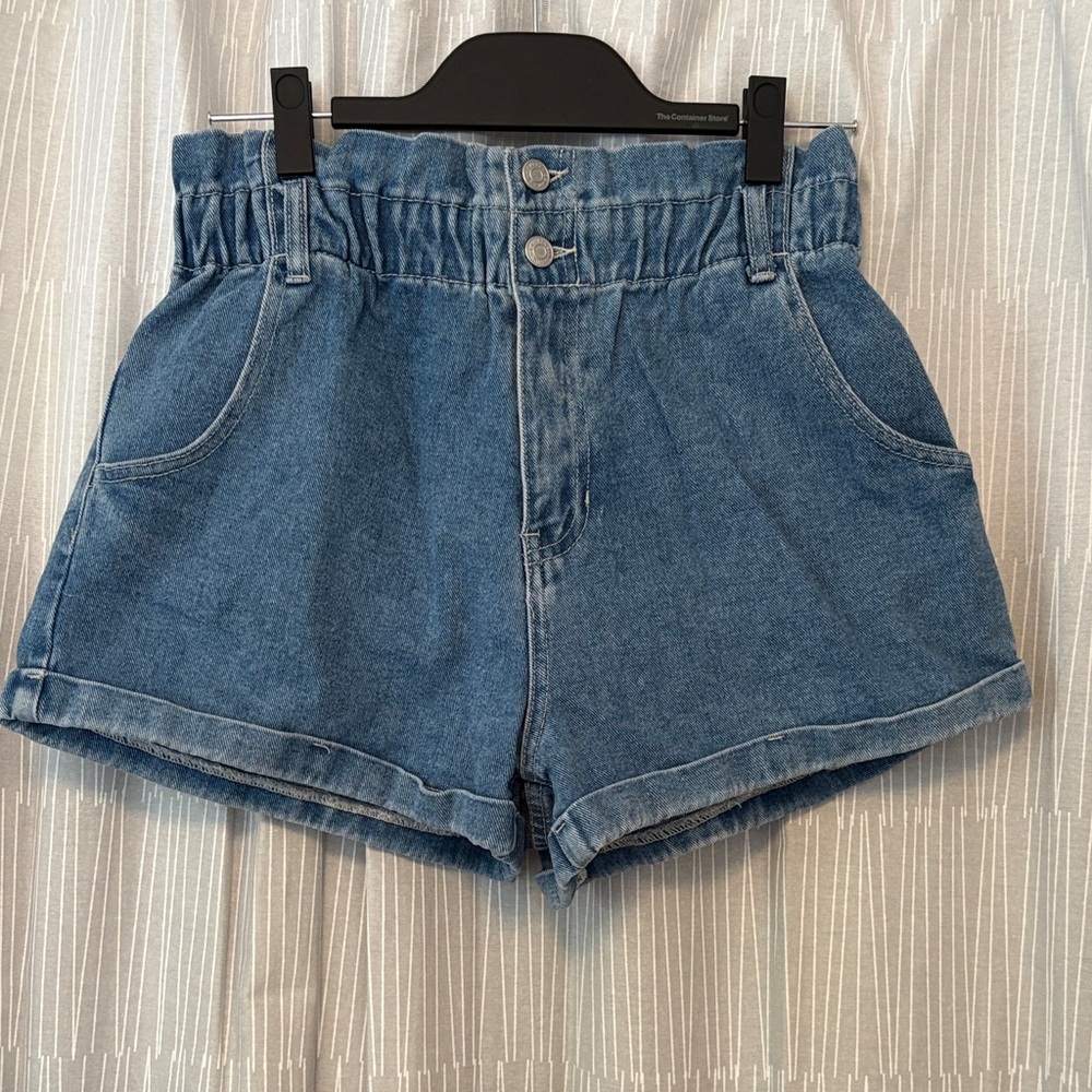 PacSun High-Waist Paperbag Denim Shorts in Blue Mom Short Size Large